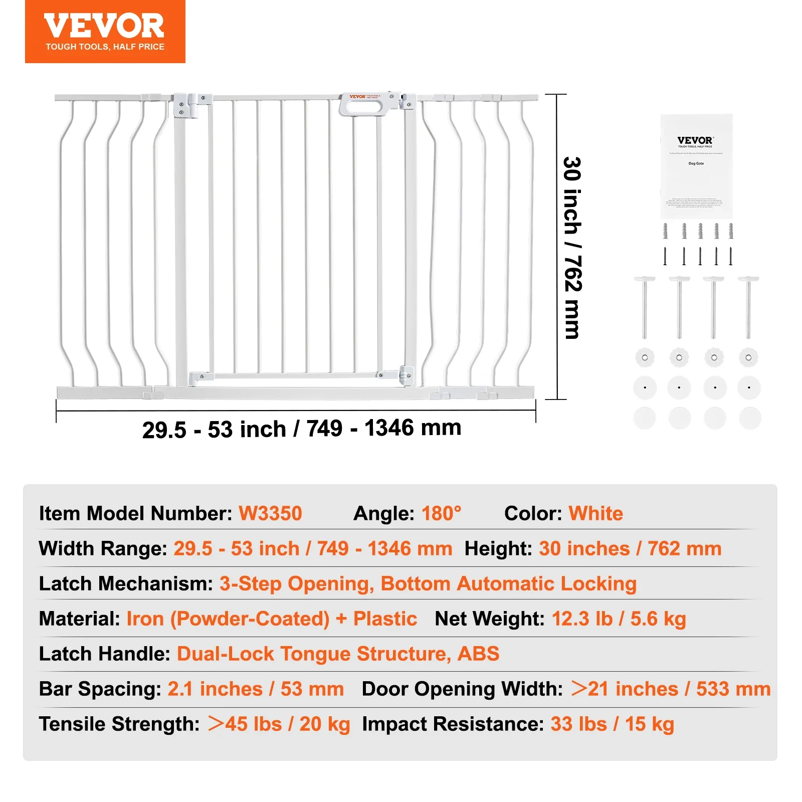 Pet Baby Gate 29.5"-39"/ 48.4"/ 53"/ 57.8" Extra Wide 30" - Image 9