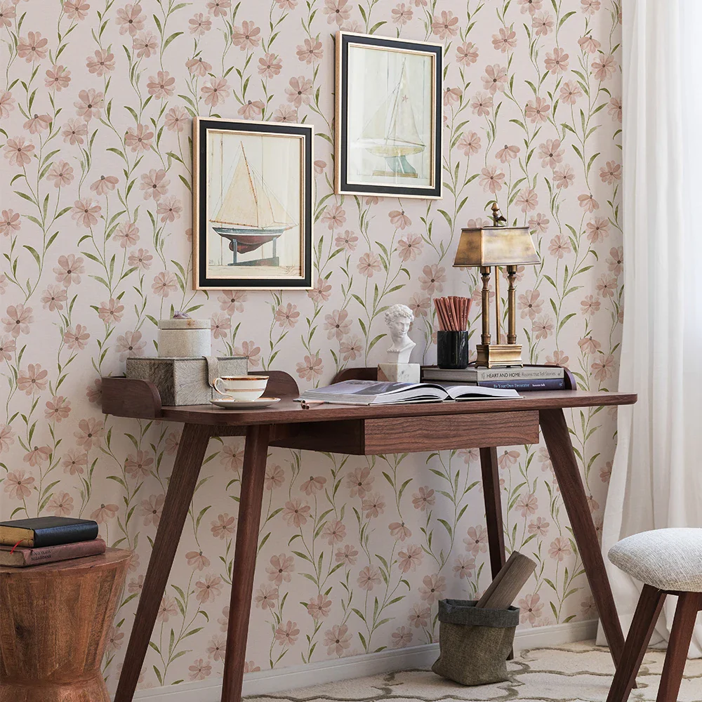 Pink Floral Peel And Stick Wallpaper - Image 3