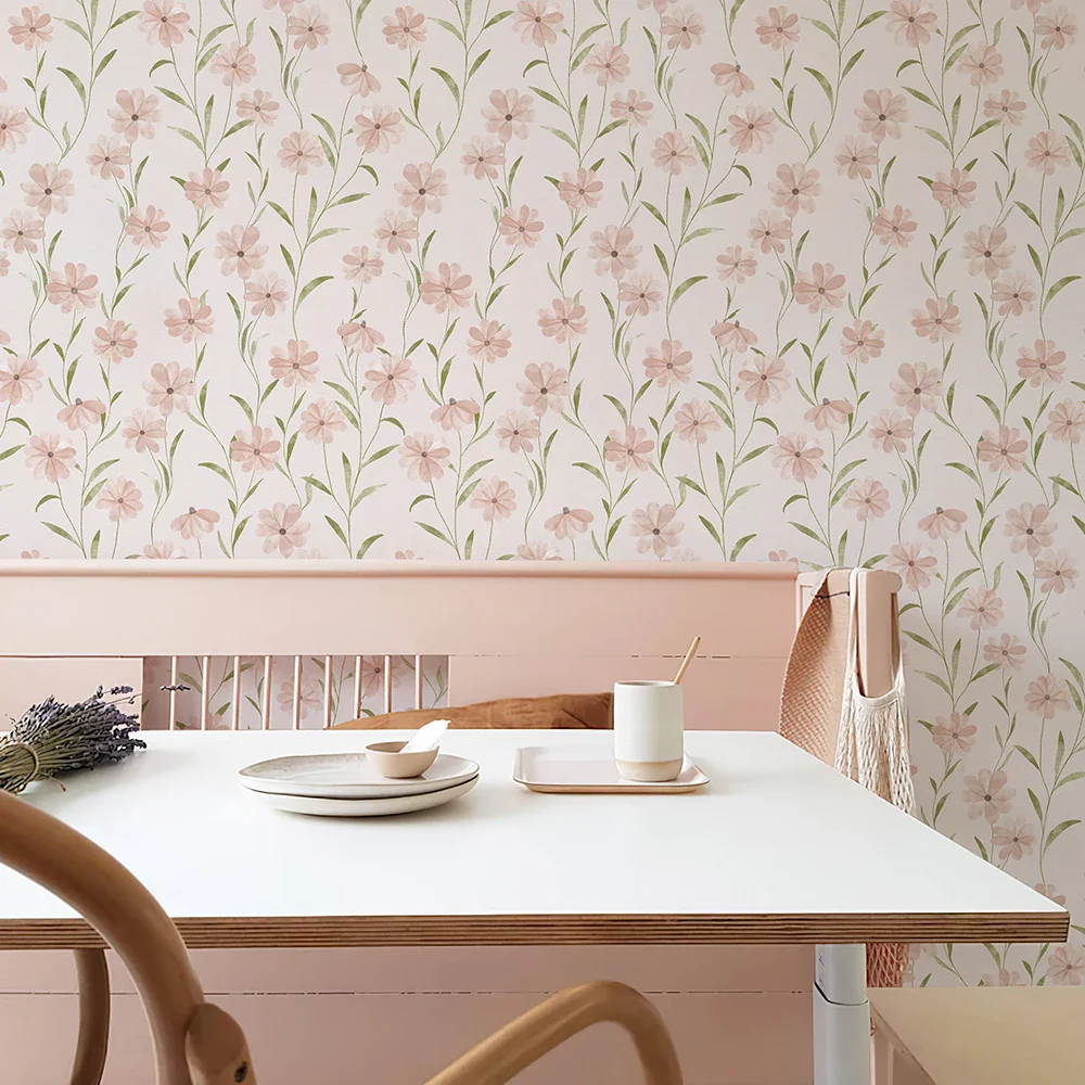 Pink Floral Peel And Stick Wallpaper - Image 4