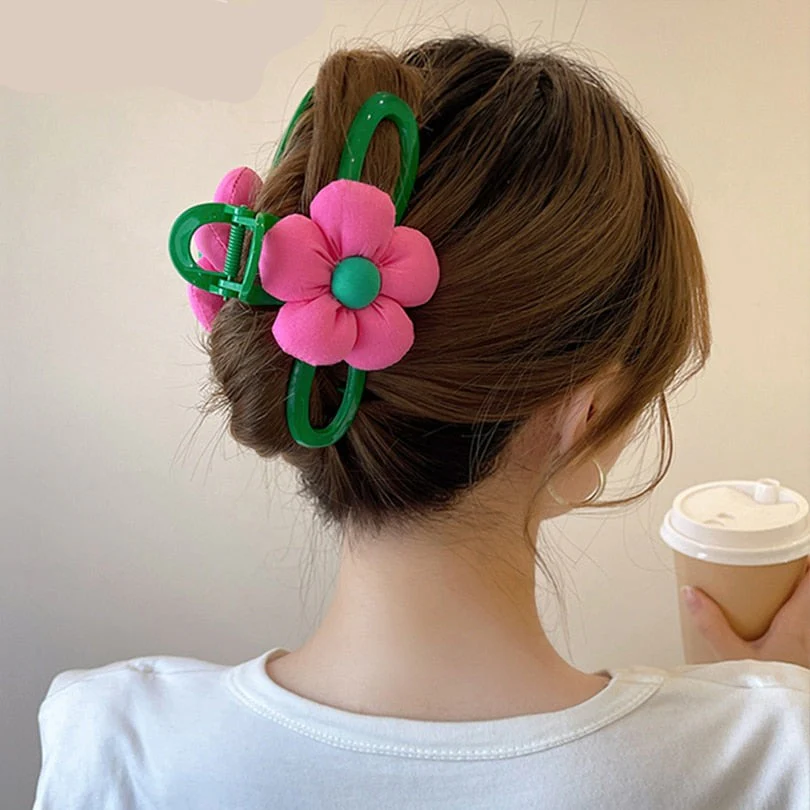 40 Styles Plush Synthetic Fabric Flower Hair Claw - Image 4