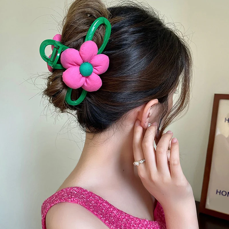 40 Styles Plush Synthetic Fabric Flower Hair Claw - Image 48