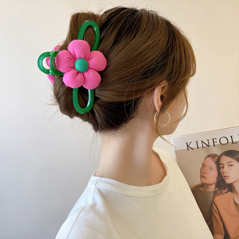 40 Styles Plush Synthetic Fabric Flower Hair Claw - Image 51