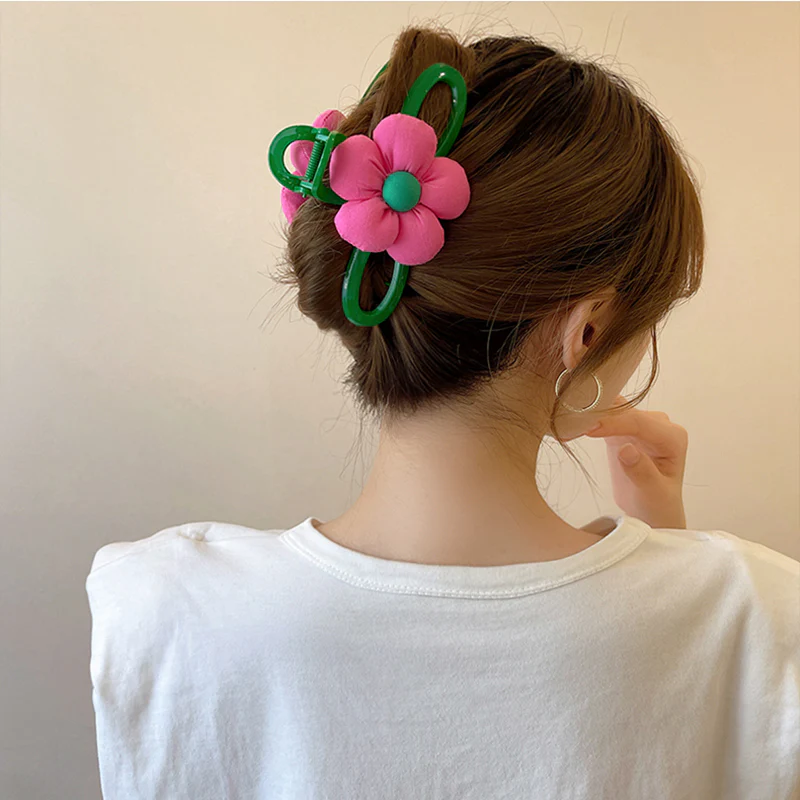 40 Styles Plush Synthetic Fabric Flower Hair Claw - Image 59