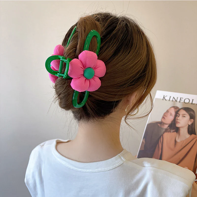 40 Styles Plush Synthetic Fabric Flower Hair Claw - Image 60