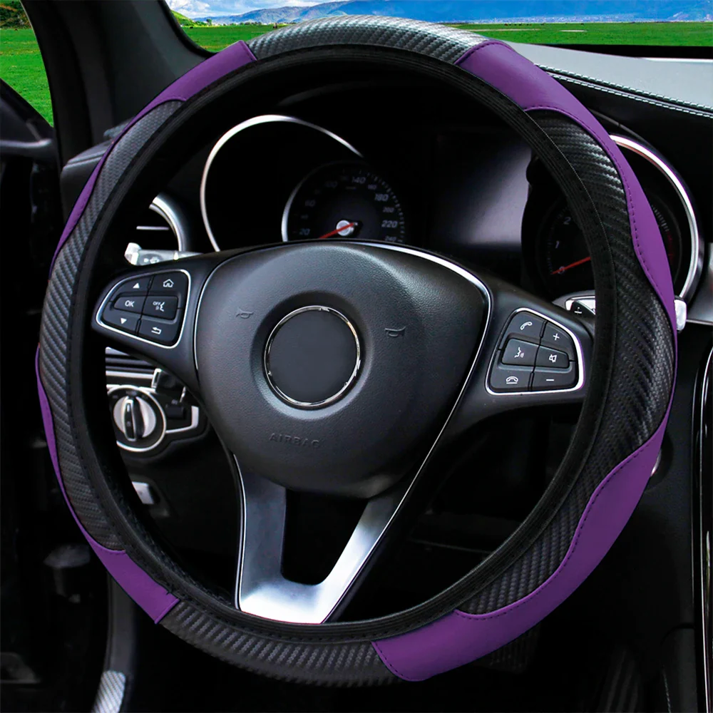 PU Carbon Fiber Leather Car Steering Wheel Cover - Image 10