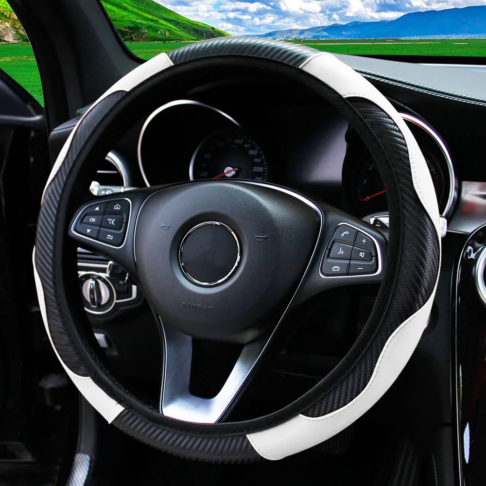 PU Carbon Fiber Leather Car Steering Wheel Cover - Image 11