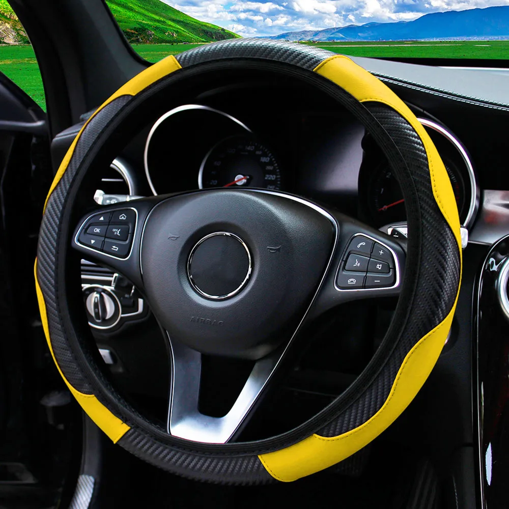 PU Carbon Fiber Leather Car Steering Wheel Cover - Image 12