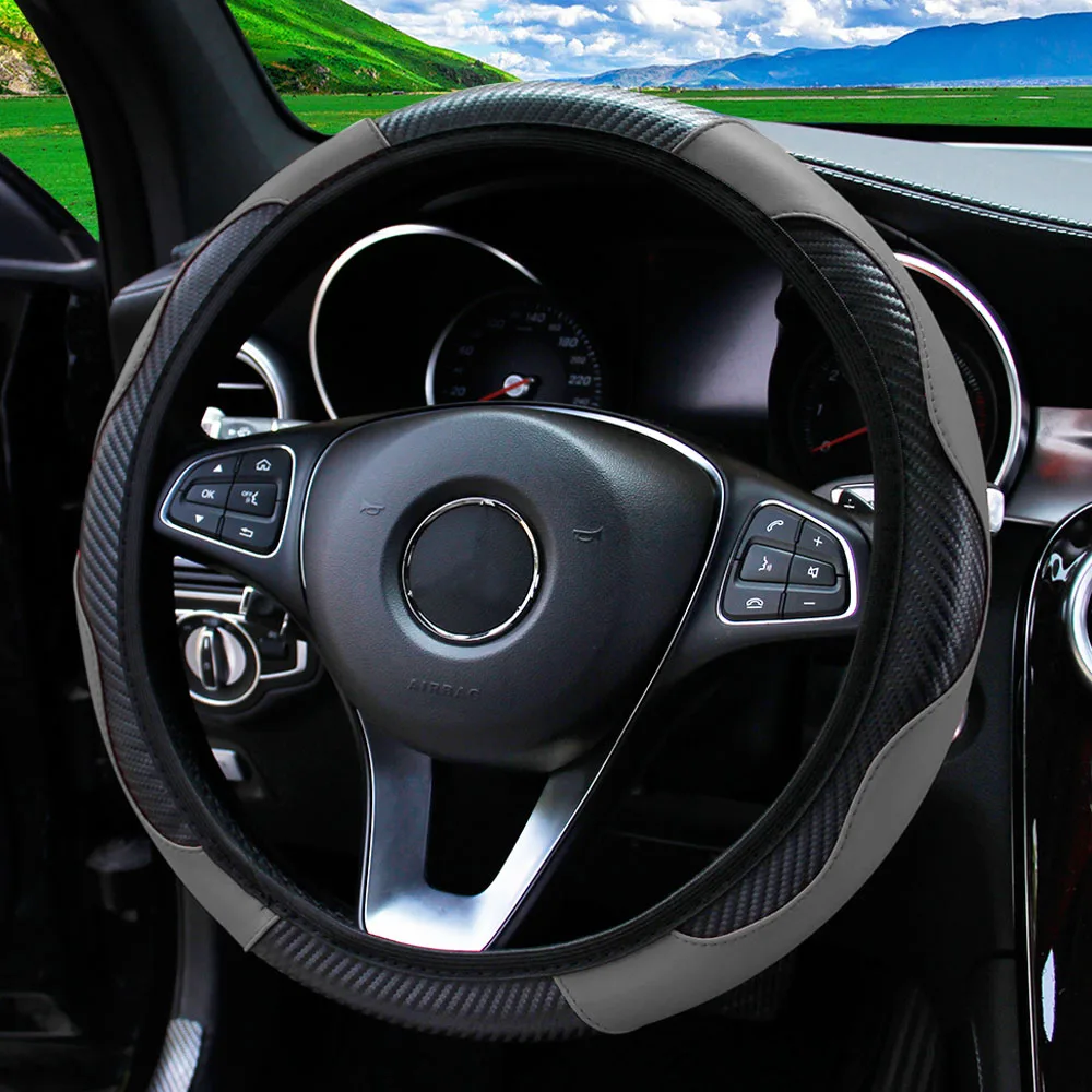 PU Carbon Fiber Leather Car Steering Wheel Cover - Image 13
