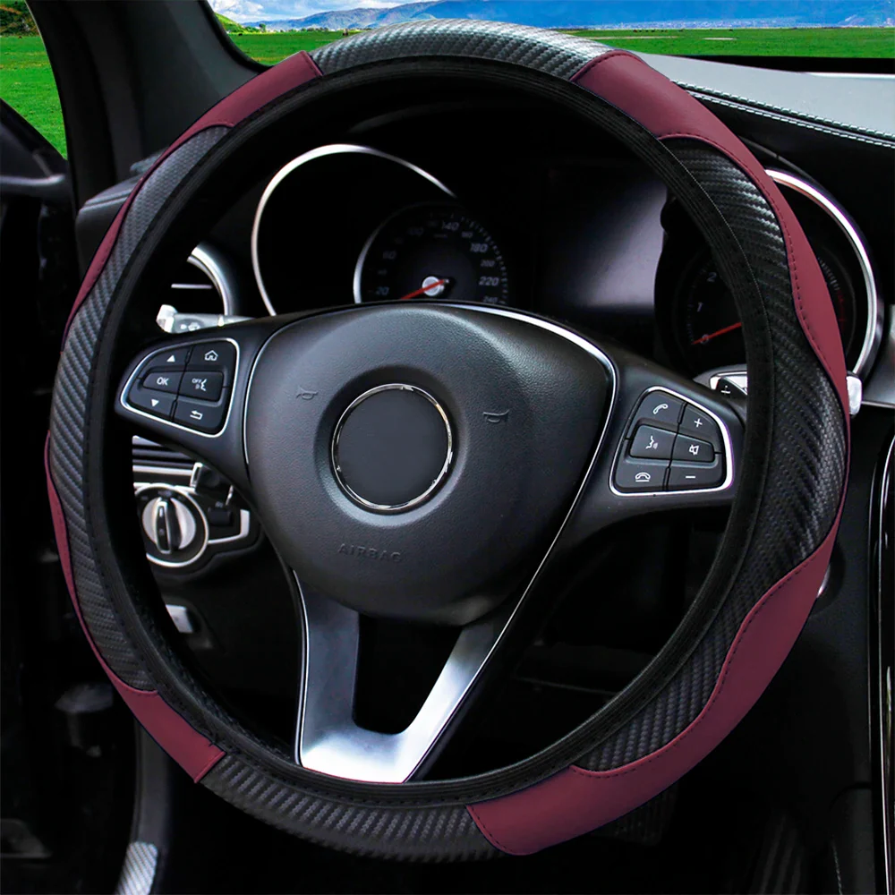 PU Carbon Fiber Leather Car Steering Wheel Cover - Image 14