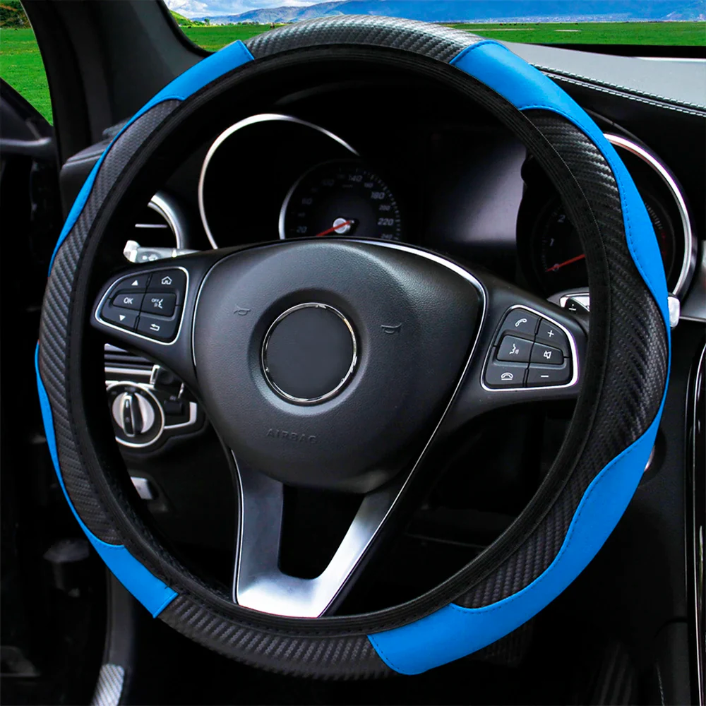 PU Carbon Fiber Leather Car Steering Wheel Cover - Image 15