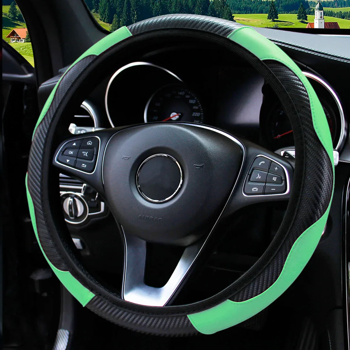 PU Carbon Fiber Leather Car Steering Wheel Cover - Image 16