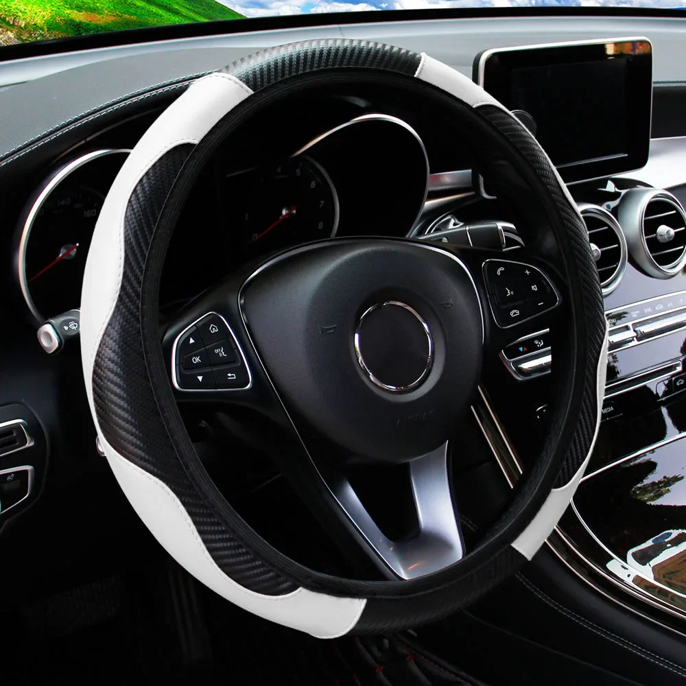 PU Carbon Fiber Leather Car Steering Wheel Cover - Image 20