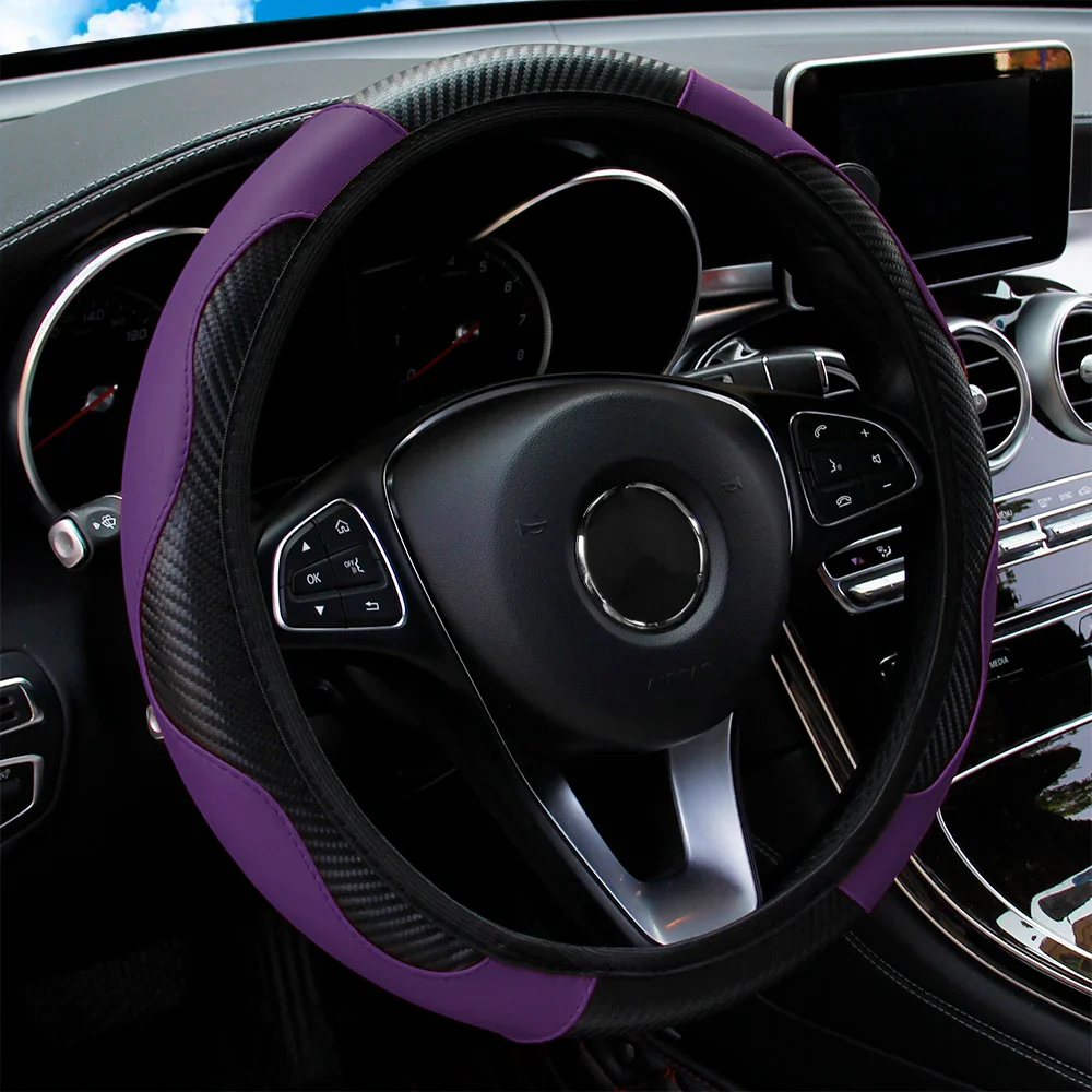 PU Carbon Fiber Leather Car Steering Wheel Cover - Image 21