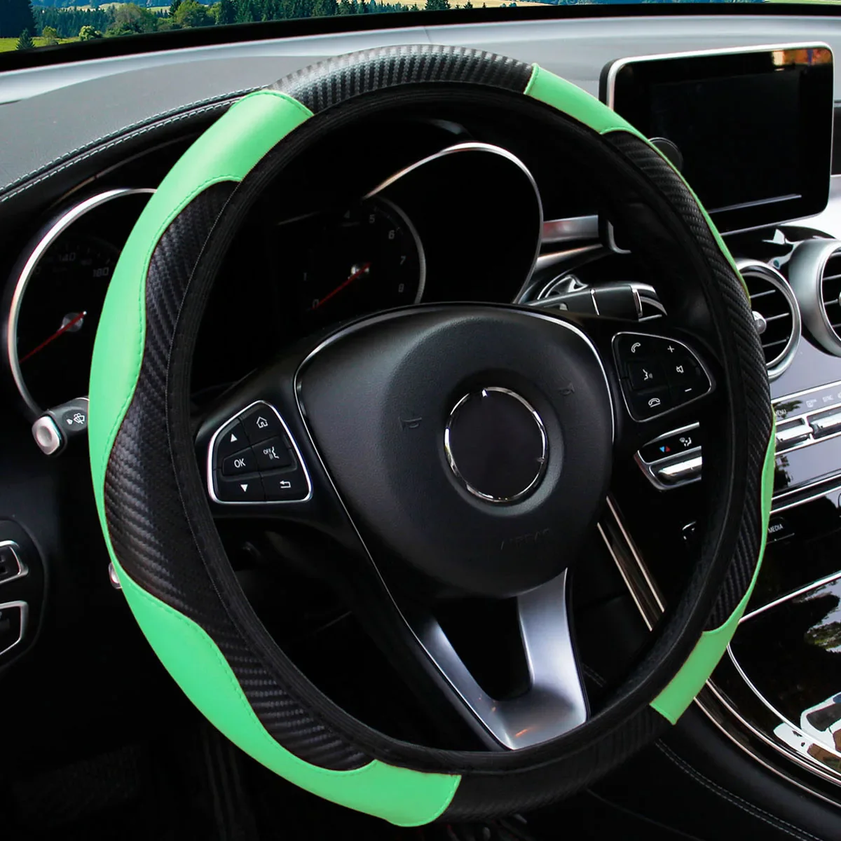 PU Carbon Fiber Leather Car Steering Wheel Cover - Image 22