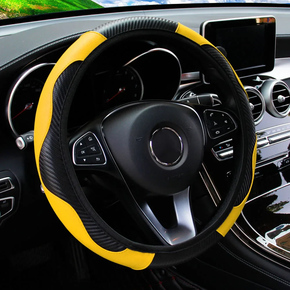 PU Carbon Fiber Leather Car Steering Wheel Cover - Image 23