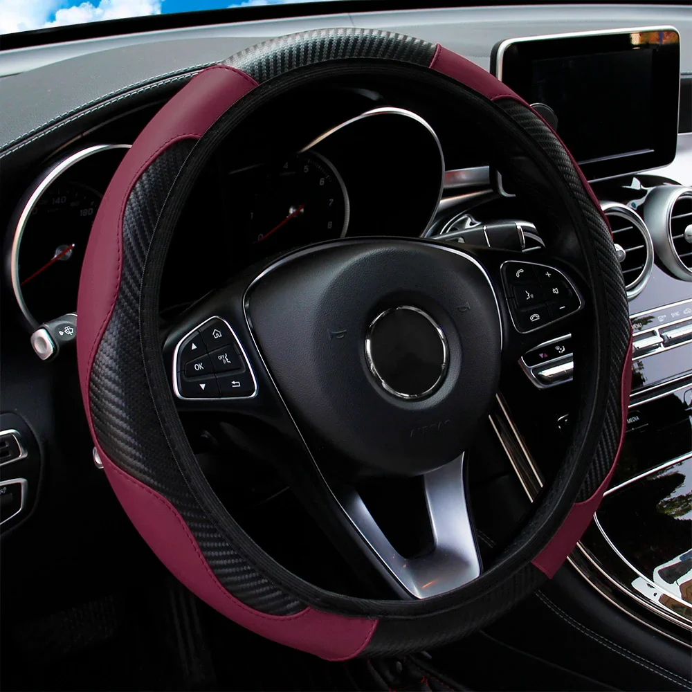 PU Carbon Fiber Leather Car Steering Wheel Cover - Image 24
