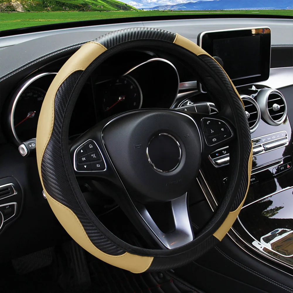 PU Carbon Fiber Leather Car Steering Wheel Cover - Image 25