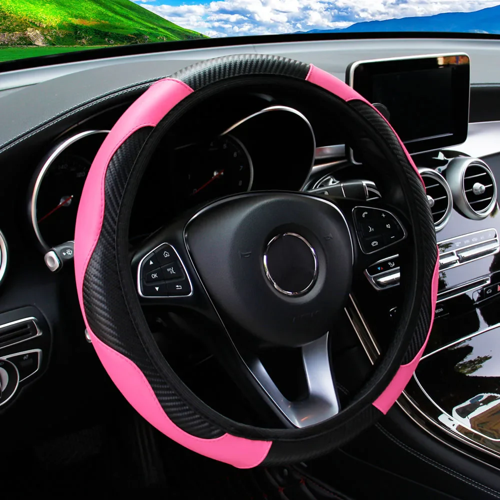 PU Carbon Fiber Leather Car Steering Wheel Cover - Image 26