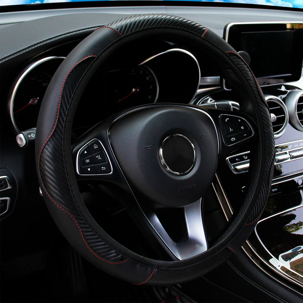 PU Carbon Fiber Leather Car Steering Wheel Cover - Image 27
