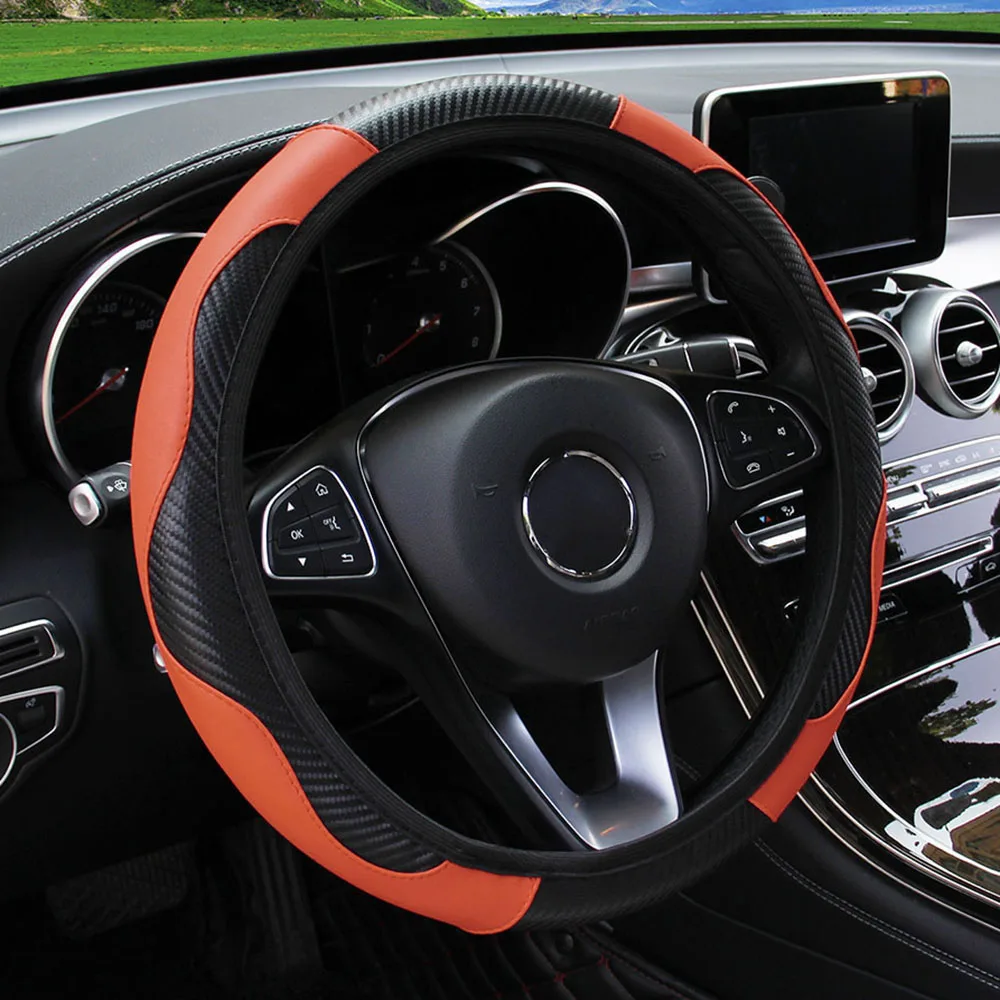 PU Carbon Fiber Leather Car Steering Wheel Cover - Image 29