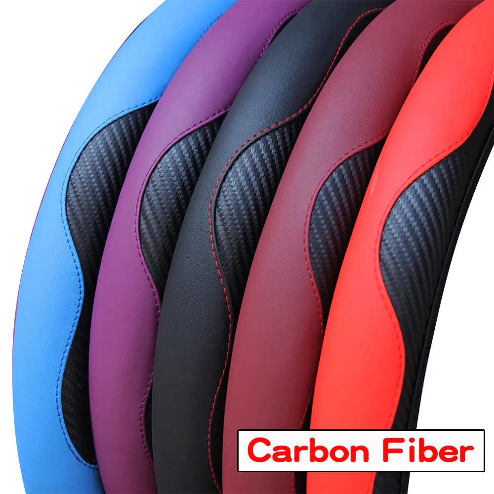 PU Carbon Fiber Leather Car Steering Wheel Cover - Image 3