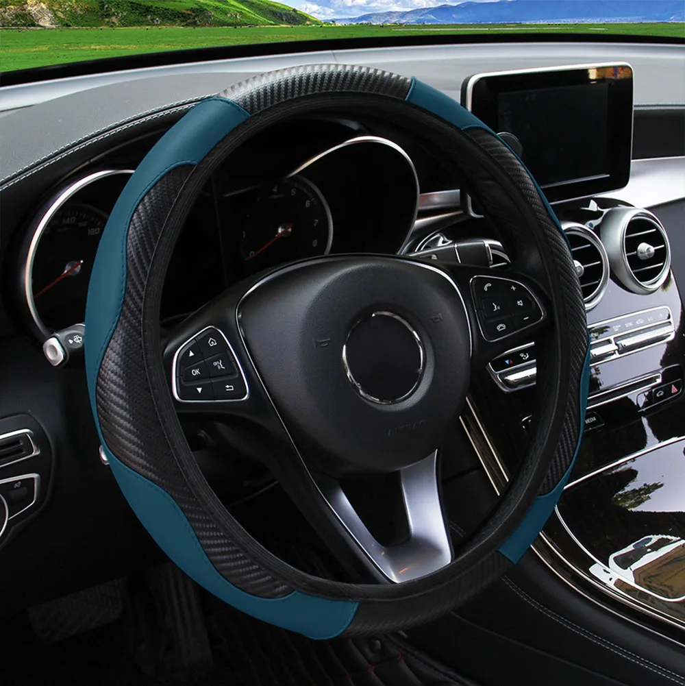 PU Carbon Fiber Leather Car Steering Wheel Cover - Image 30