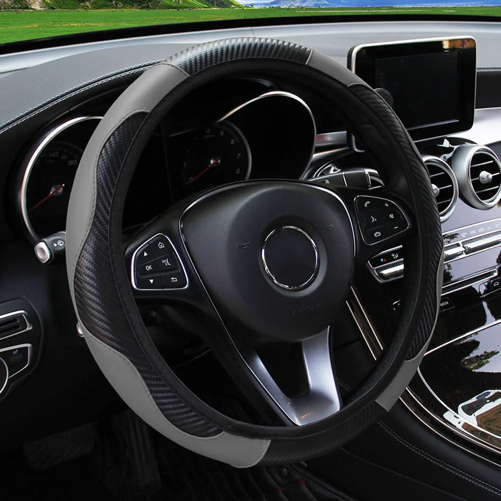 PU Carbon Fiber Leather Car Steering Wheel Cover - Image 31