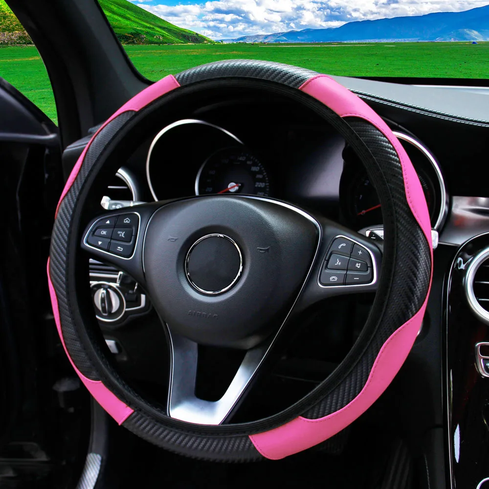 PU Carbon Fiber Leather Car Steering Wheel Cover - Image 4
