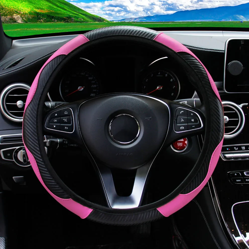 PU Carbon Fiber Leather Car Steering Wheel Cover - Image 5