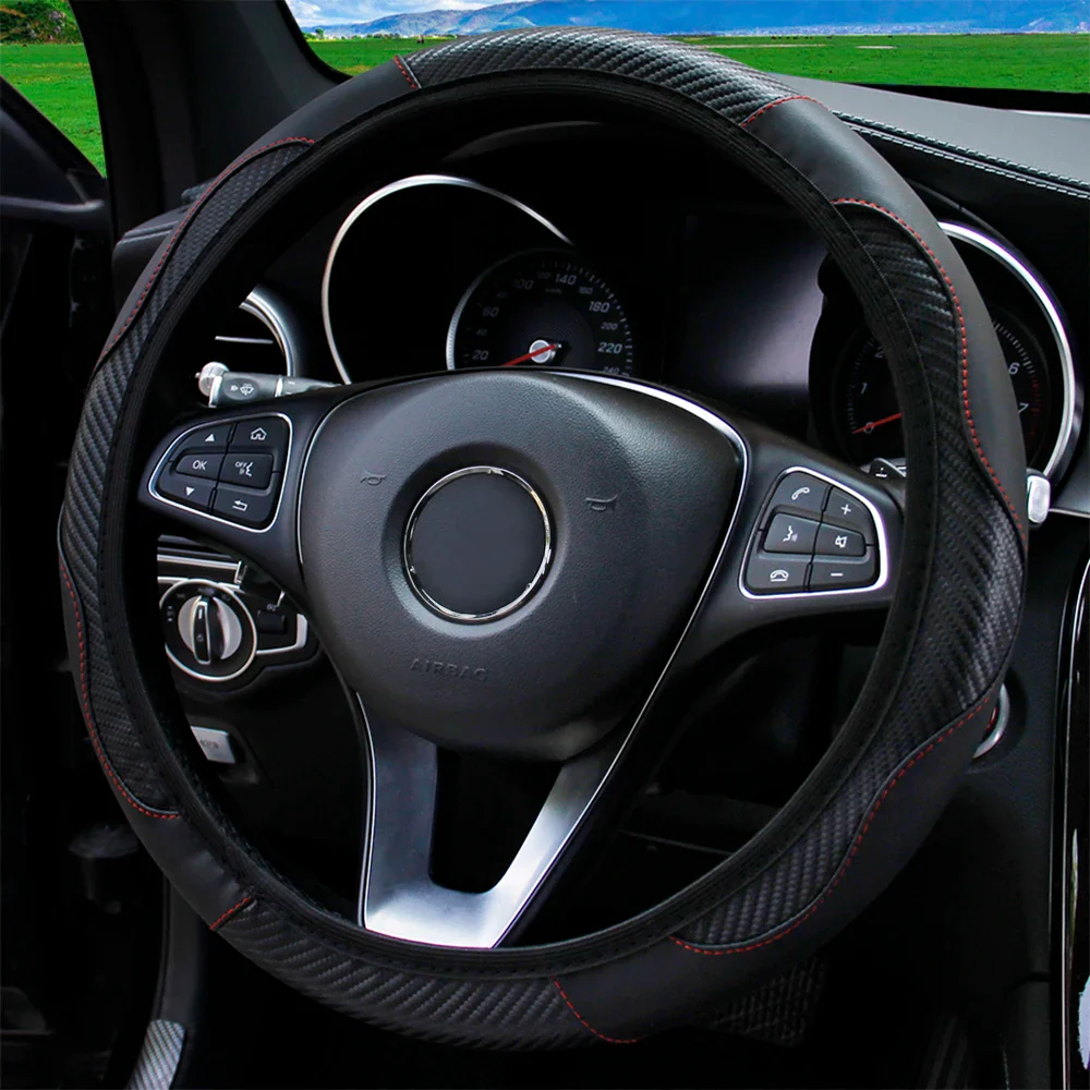 PU Carbon Fiber Leather Car Steering Wheel Cover - Image 6