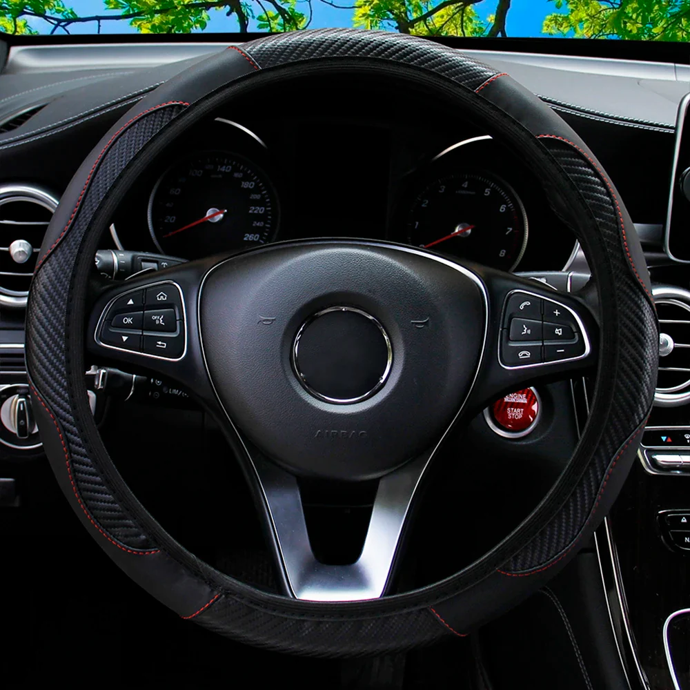 PU Carbon Fiber Leather Car Steering Wheel Cover - Image 7