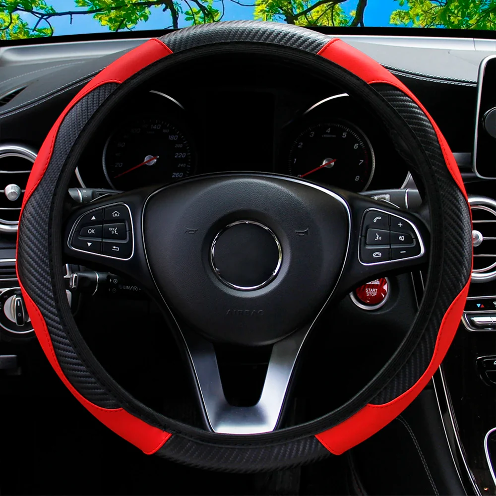 PU Carbon Fiber Leather Car Steering Wheel Cover - Image 8