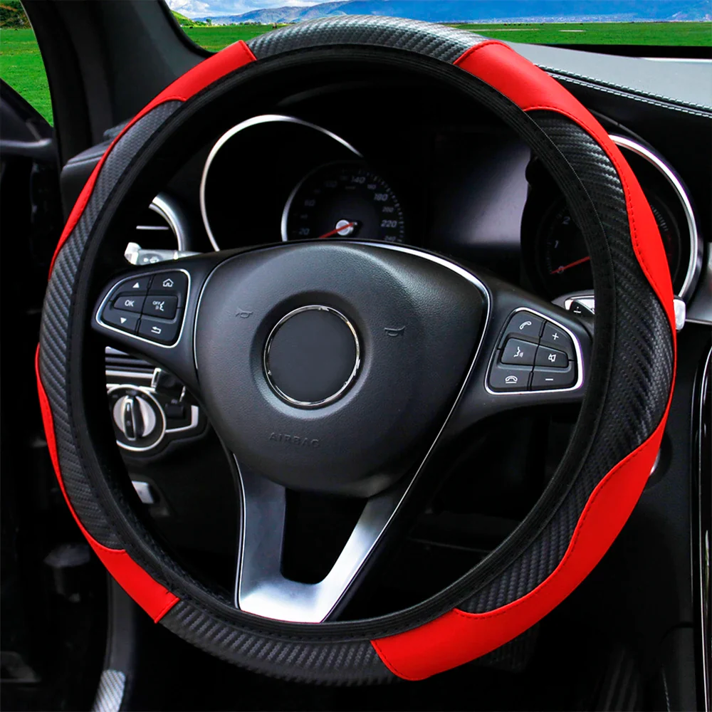 PU Carbon Fiber Leather Car Steering Wheel Cover - Image 9