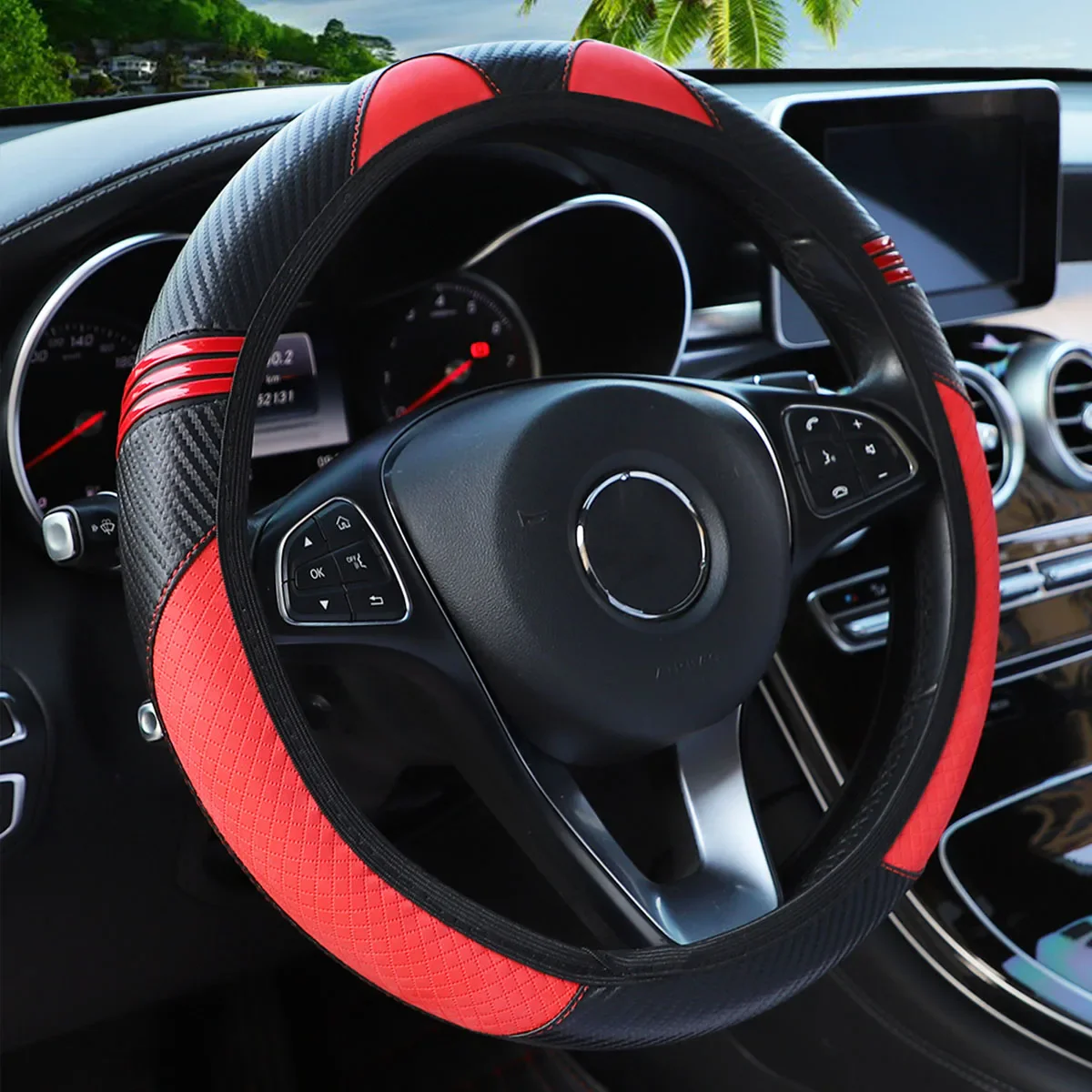 PU Leather Steering Wheel Cover - Image 2