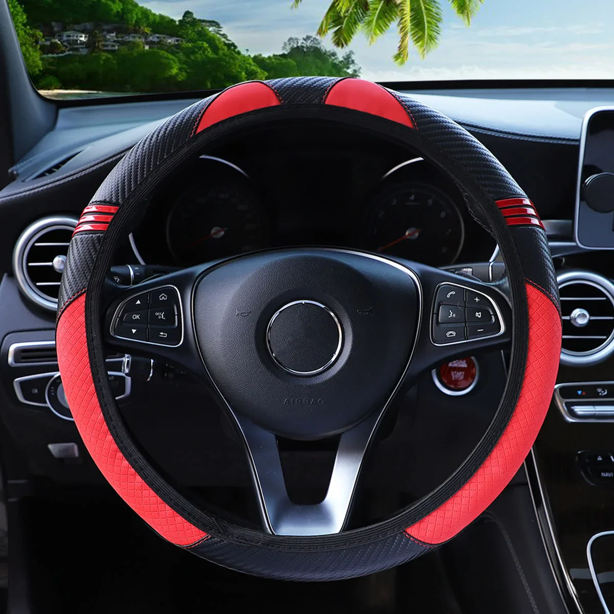 PU Leather Steering Wheel Cover - Image 6