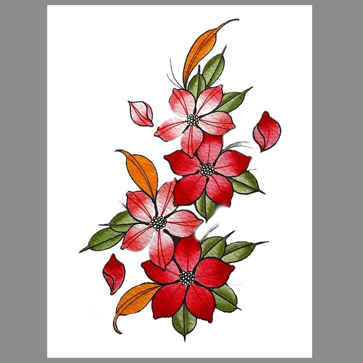 Red Flower Tattoo Sticker - Image 2