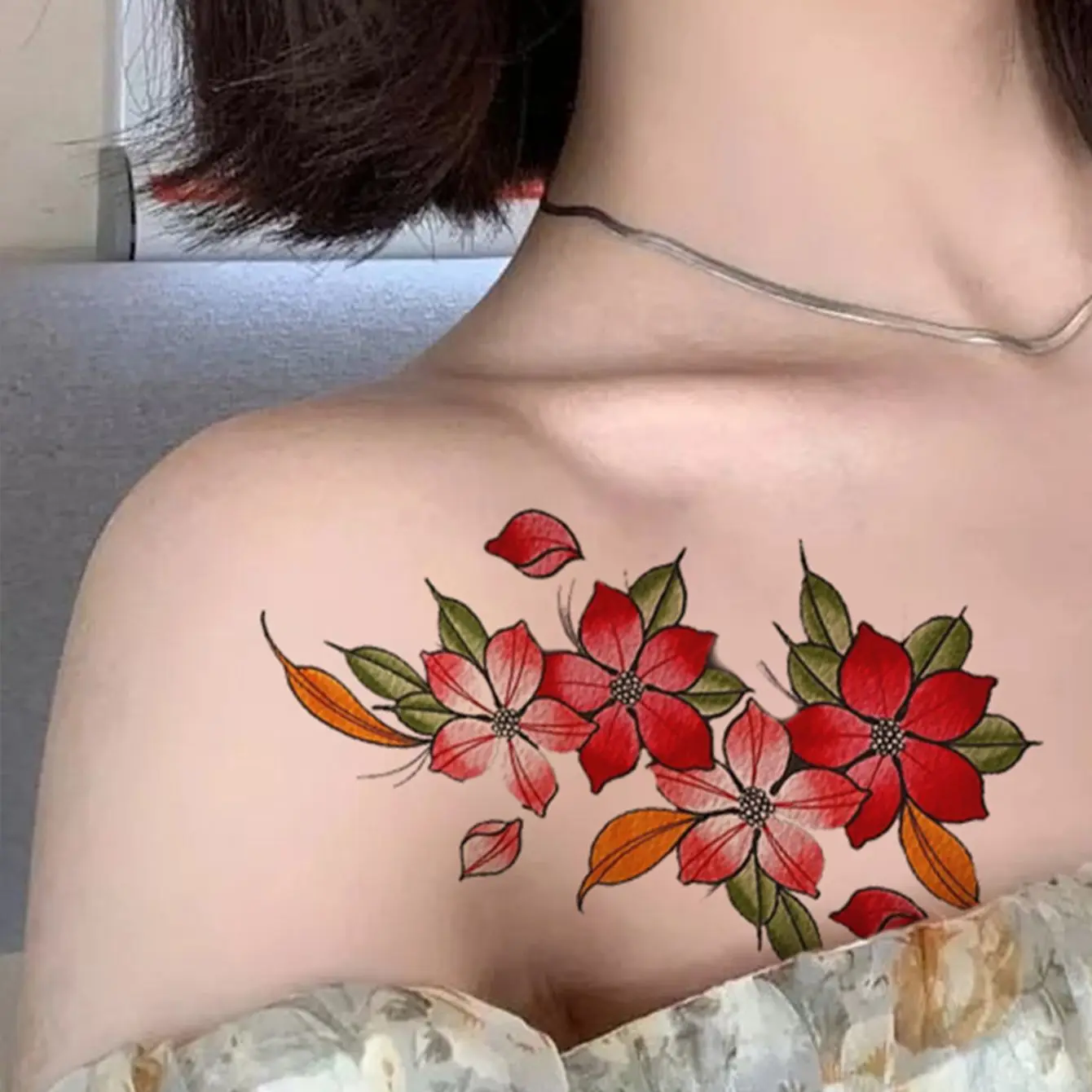 Red Flower Tattoo Sticker - Image 3