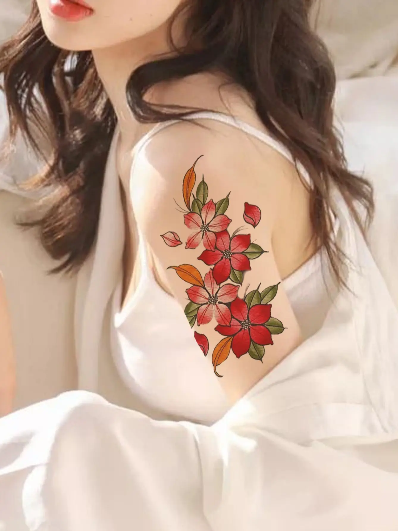 Red Flower Tattoo Sticker - Image 5