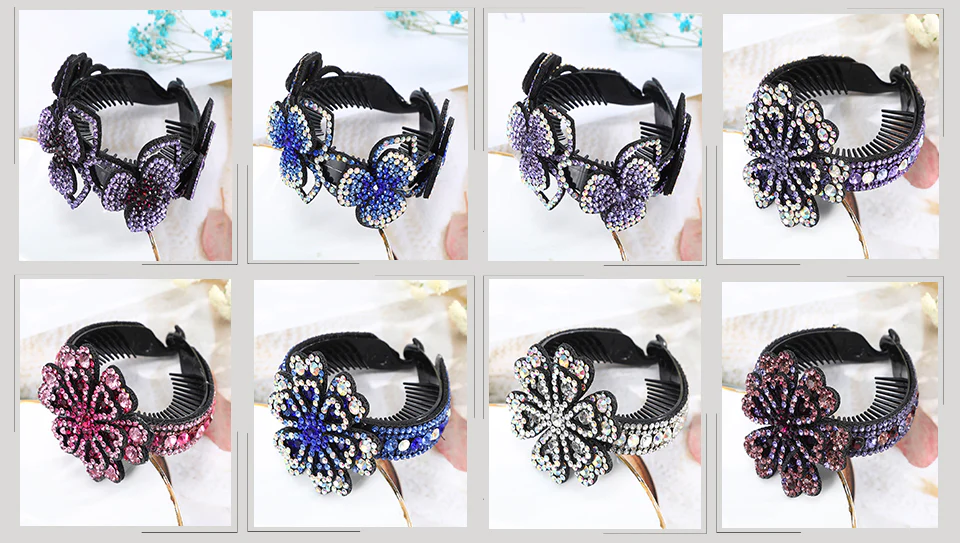 Rhinestone Flower Bun Hairpin - Image 36
