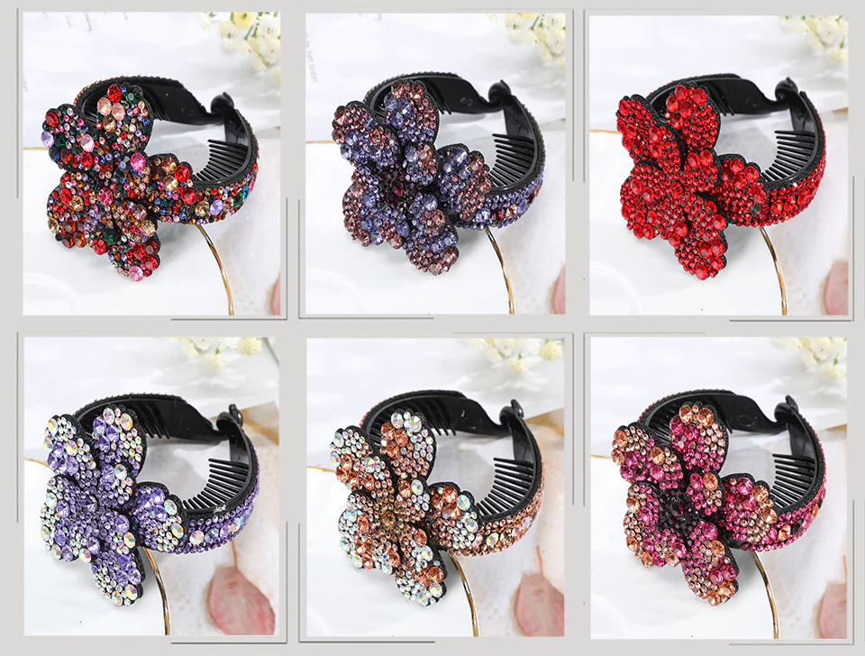 Rhinestone Flower Bun Hairpin - Image 37