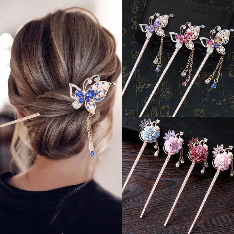 Rhinestone Flower Butterfly Hair Stick - Image 15