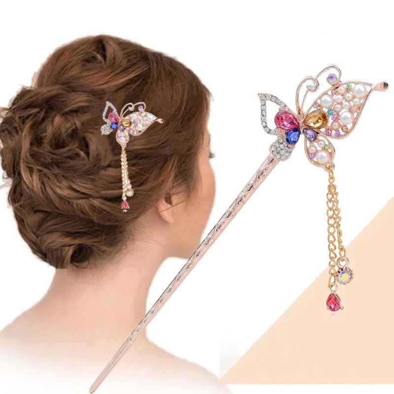 Rhinestone Flower Butterfly Hair Stick - Image 18