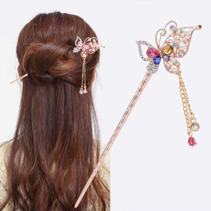 Rhinestone Flower Butterfly Hair Stick - Image 19