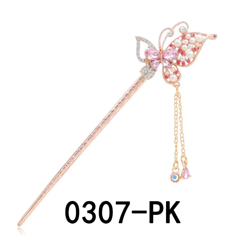 Rhinestone Flower Butterfly Hair Stick - Image 2
