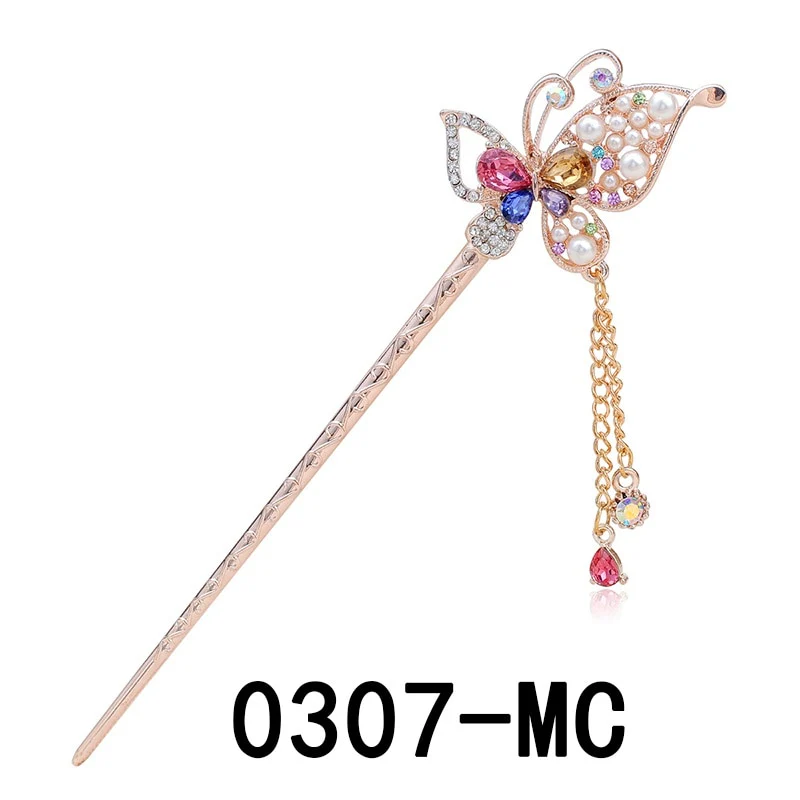 Rhinestone Flower Butterfly Hair Stick - Image 3