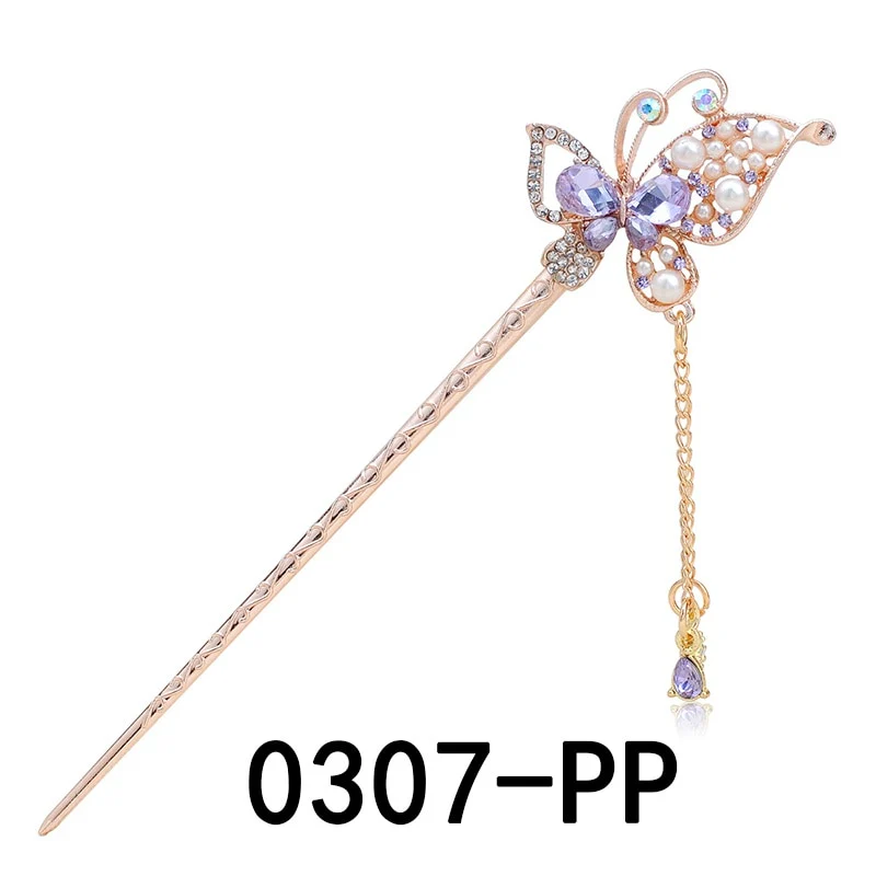 Rhinestone Flower Butterfly Hair Stick - Image 4