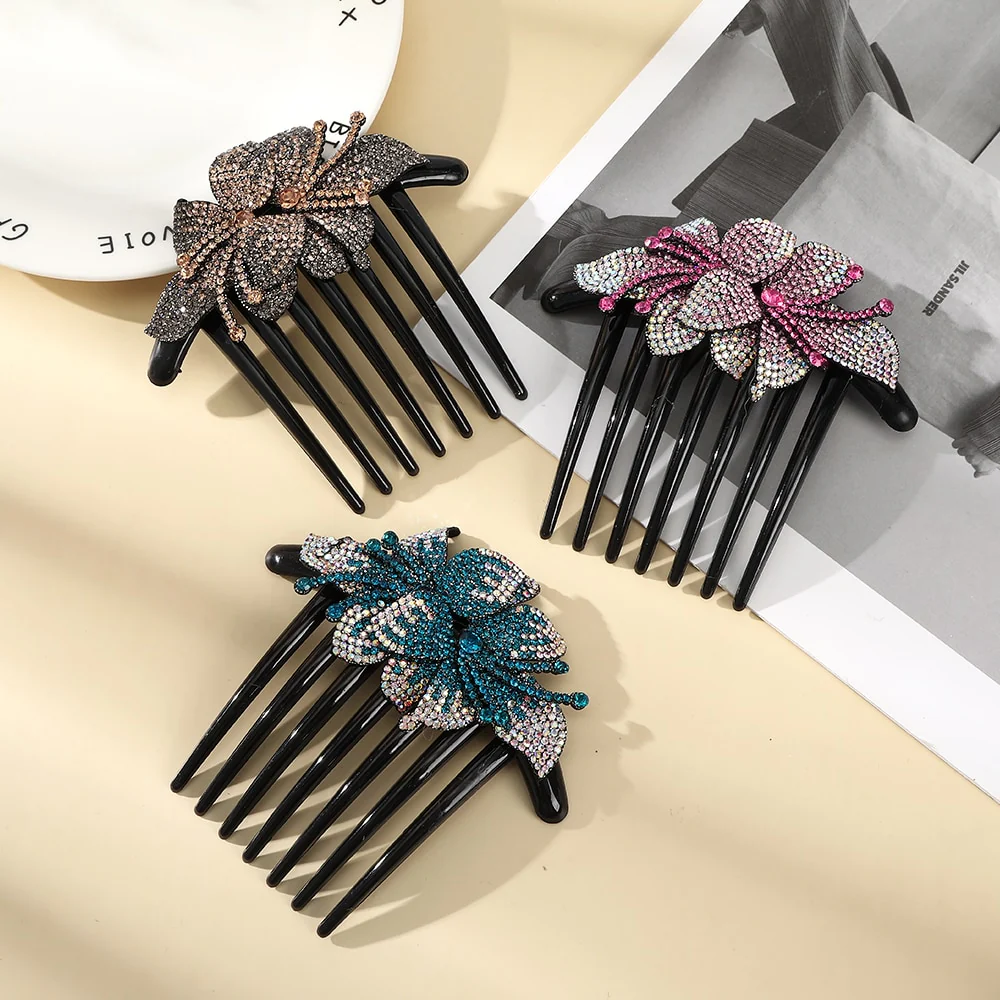 Rhinestone Flower Hair Comb - Image 35