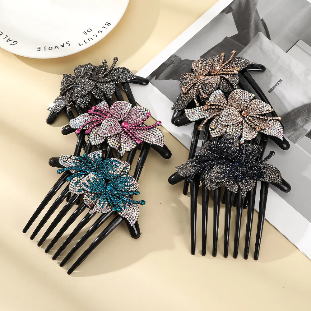 Rhinestone Flower Hair Comb - Image 36
