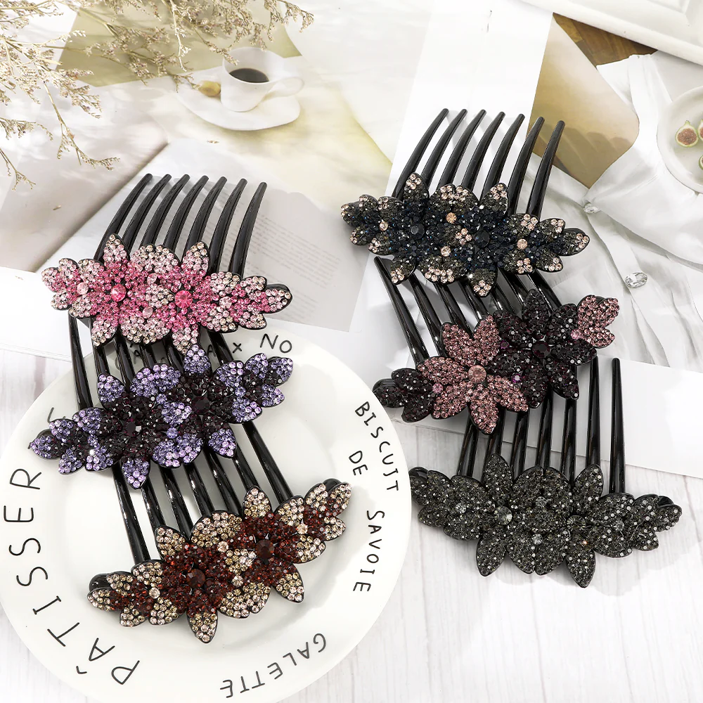 Rhinestone Flower Hair Comb - Image 38