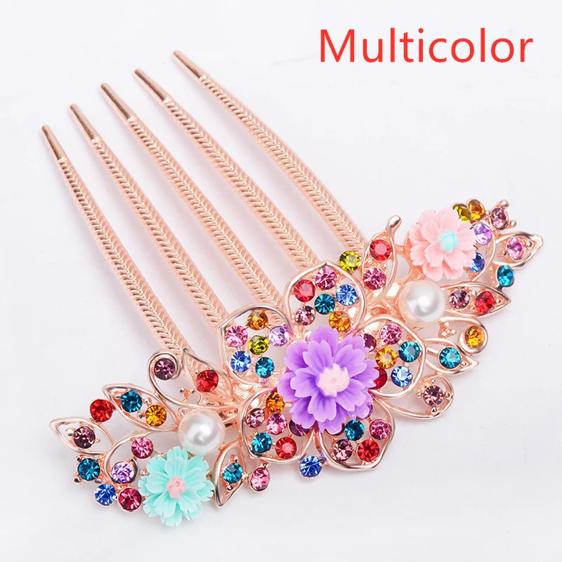 Rhinestone Hollow Out Colorful Flower Hair Pin - Image 8